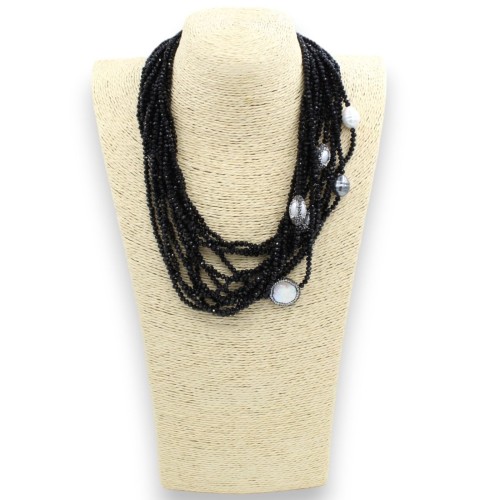 Collier artisanal de cristaux noirs, L 60 cm environ. Avec perles Scaramazze, fermoir en argent 925 - 
