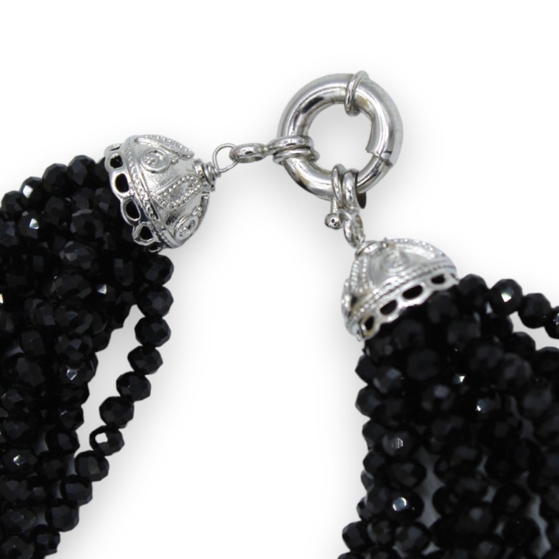 Colar Artesanal de Cristais Pretos, C 60 cm aprox. Com pérolas Scaramaze, fecho em prata 925 - 