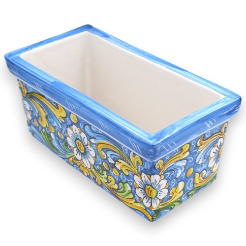 Cassetta vaso rettangolare in Ceramica Caltagirone, Blu con decoro barocco e fiori, 5 opzioni misura (1Unità) -  2