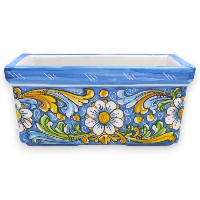 Rektangulär vaslåda i Caltagirone-keramik, blå med barockdekor och blommor, 5 storlekar (1 st) - 