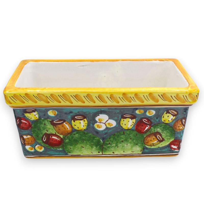 Caja-jarrón rectangular de cerámica de Caltagirone, verde con decoración de tuna pálida, 5 opciones de tamaño (1ud) - 