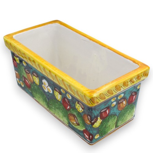 Jarrón rectangular de cerámica de Caltagirone, verde con decoración de hojas de tuna, 5 tamaños disponibles (1 ud.) -  2