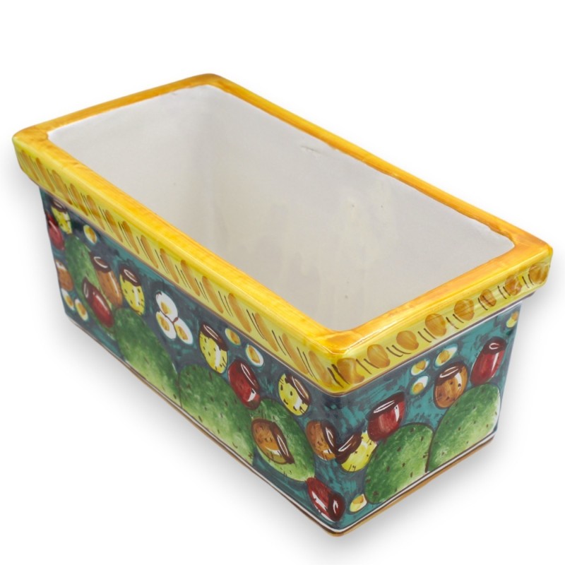 Vase boîte rectangulaire en céramique de Caltagirone, vert avec décor de feuilles de figue de barbarie, 5 options de tai