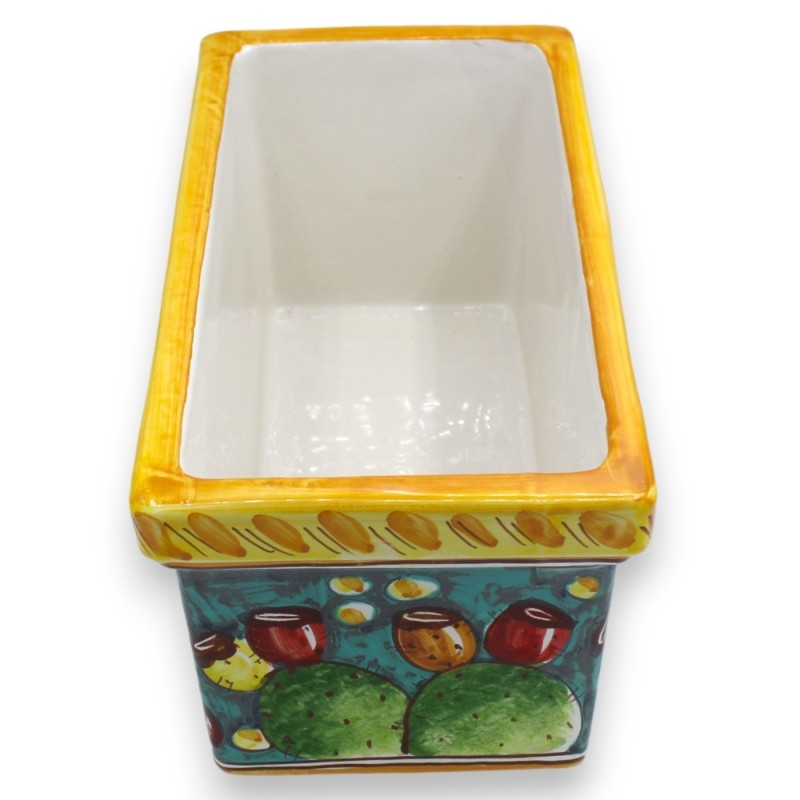 Vase boîte rectangulaire en céramique de Caltagirone, vert avec décor de feuilles de figue de barbarie, 5 options de tai