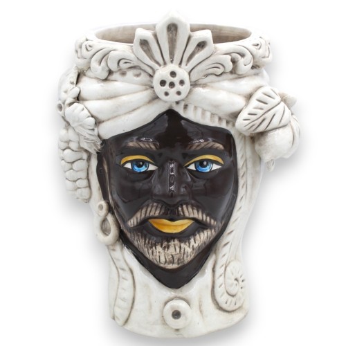 Têtes de lande sicilienne (1pc) h env. Céramique Caltagirone, modèle Classique Blanc Antique, Couronne et Fruit