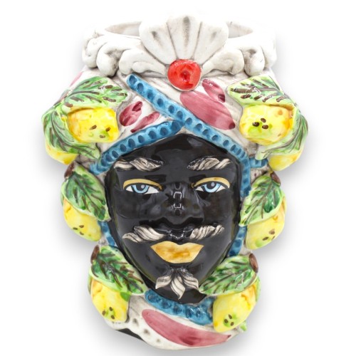 Tête de maure Moresca en céramique de Caltagirone h environ 20 cm (1pc) avec frise, feuilles et citrons en relief MD2