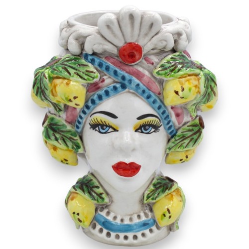 Moorkopf Moresca aus Caltagirone-Keramik, Höhe ca. 20 cm (1 Stück) mit Fries, Blättern und Zitronen im Relief MD2 -  2