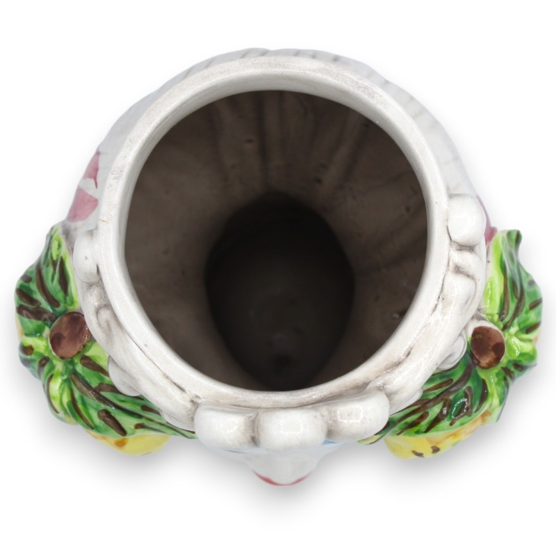 Moor's head Moresca in Caltagirone ceramic h approx. 20 cm (1pc) with frieze, leaves and lemons in relief MD2 - 