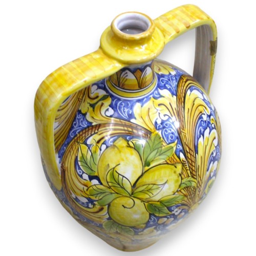 Vaso Quartara Bummulo h 50 x Ø 30 cm aprox. Cerâmica Caltagirone Decoração barroca e limões sobre fundo azul -  2