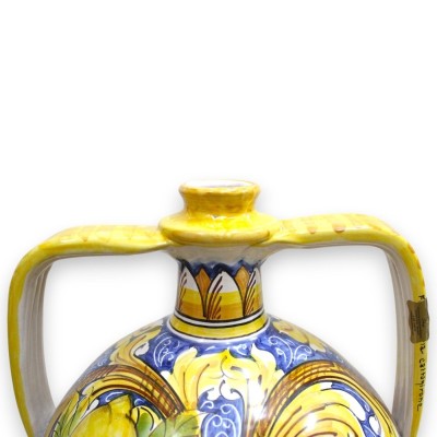 Wazon Quartara Bummulo wys. 50 x Ø 30 cm ok. Ceramika Caltagirone Barokowa dekoracja i cytryny na niebieskim tle - 
