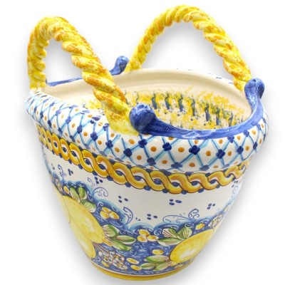Sicilian Coffa in Caltagirone ceramic, L 45 x h 40 cm approx. Torchon handles, lemon and braid decoration - 