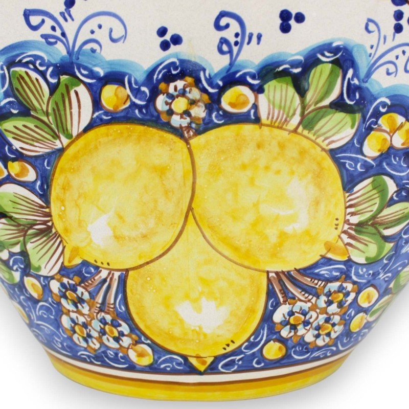 Coffa Siciliano em cerâmica Caltagirone, C 45 x h 40 cm aprox. Cabos de tocha, decoração com limão e trança - 