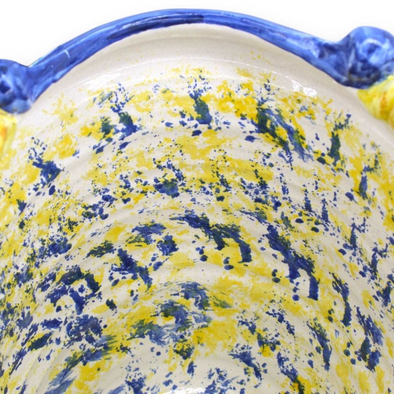 Coffa Siciliana in ceramica Caltagirone, L 45 x h 40 cm ca. Manici Torchon, decoro Limoni e treccia - 