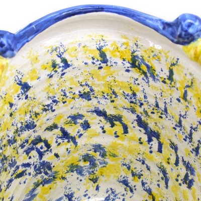 Coffa Siciliana in ceramica Caltagirone, L 45 x h 40 cm ca. Manici Torchon, decoro Limoni e treccia - 