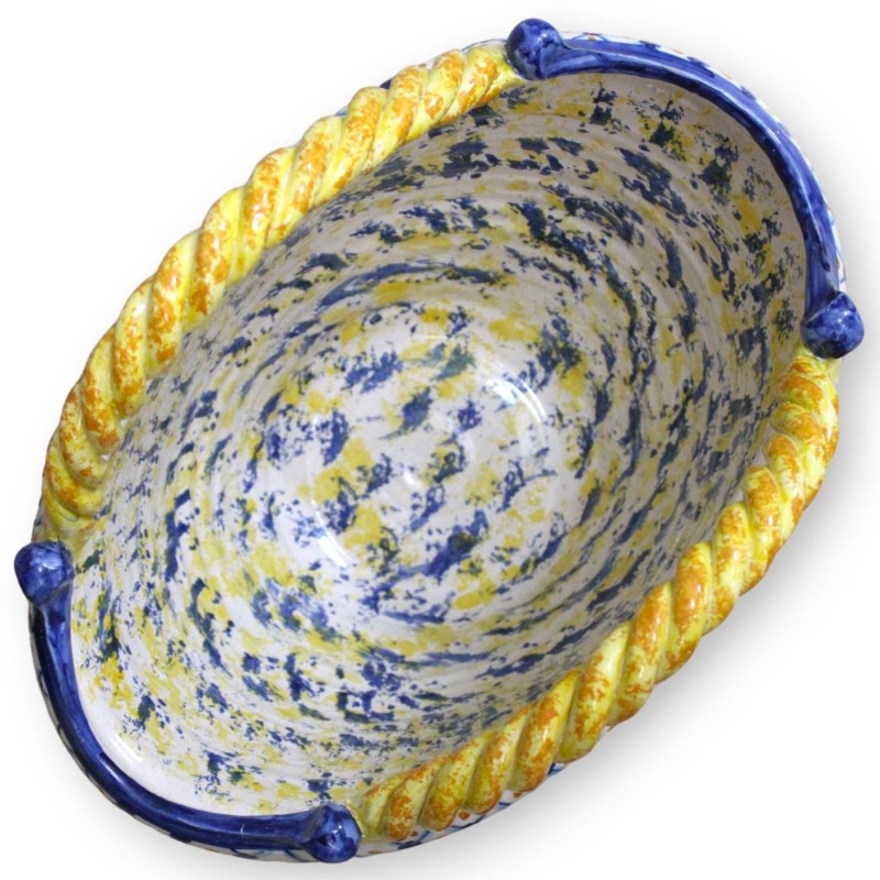 Sicilian Coffa in Caltagirone ceramic, L 45 x h 40 cm approx. Torchon handles, lemon and braid decoration - 