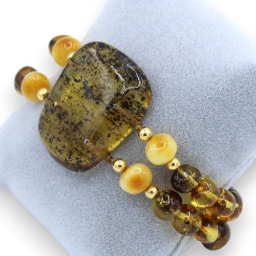 Double strand Amber sphere bracelet with central Cabochon - L 24 cm approx. with adjustable drawstring -  2