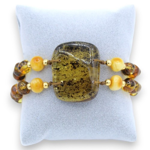 Double strand Amber sphere bracelet with central Cabochon - L 24 cm approx. with adjustable drawstring - 