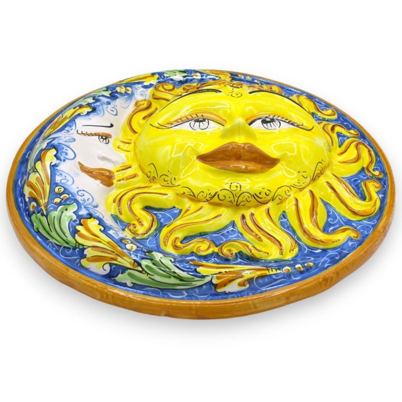 Eclissi, Sole e Luna in ceramica Caltagirone - Ø 43 cm ca. con decoro Barocco su fondo Blu - 