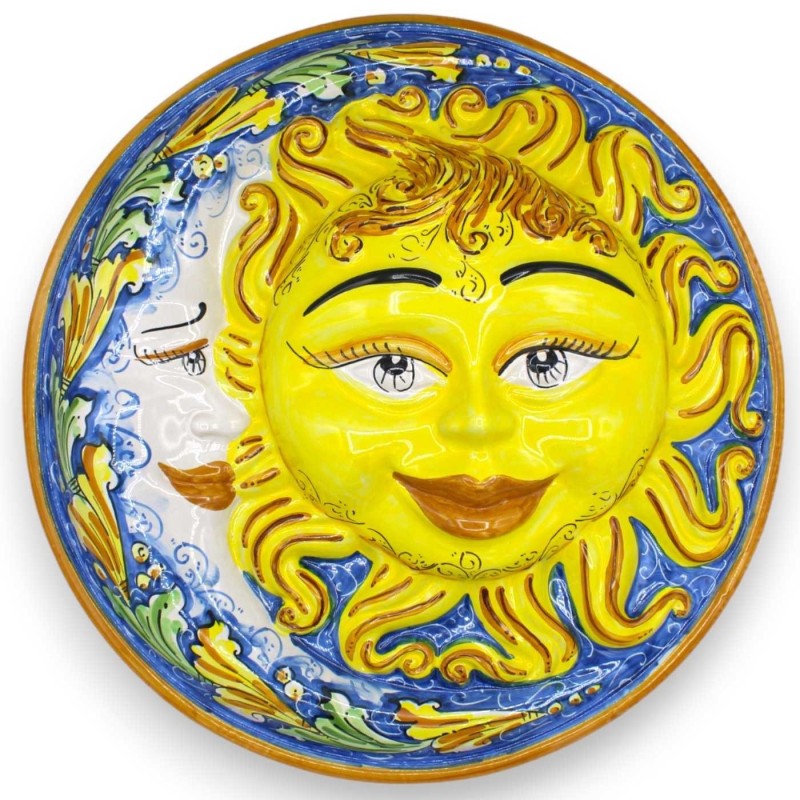 Eclissi, Sole e Luna in ceramica Caltagirone - Ø 43 cm ca. con decoro Barocco su fondo Blu - 