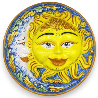 Eclipse, Sun and Moon in Caltagirone ceramic - Ø approx. 40 cm with Baroque decoration on a blue background - 