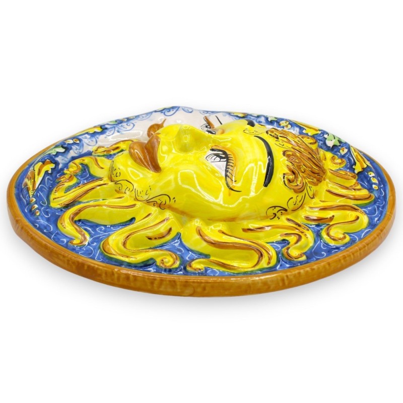 Eclissi, Sole e Luna in ceramica Caltagirone - Ø 43 cm ca. con decoro Barocco su fondo Blu - 