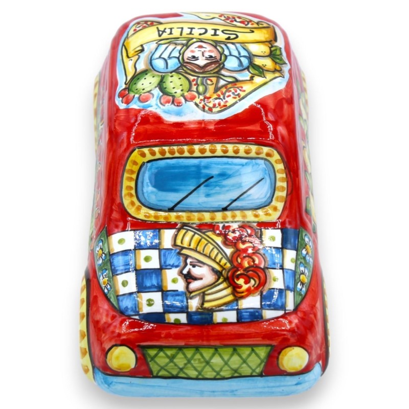 Cinquecento ceramic vehicle Caltagirone L 25 x 11 x 11 cm approx. Sicilian, Trinacria and Paladino cart decoration - 