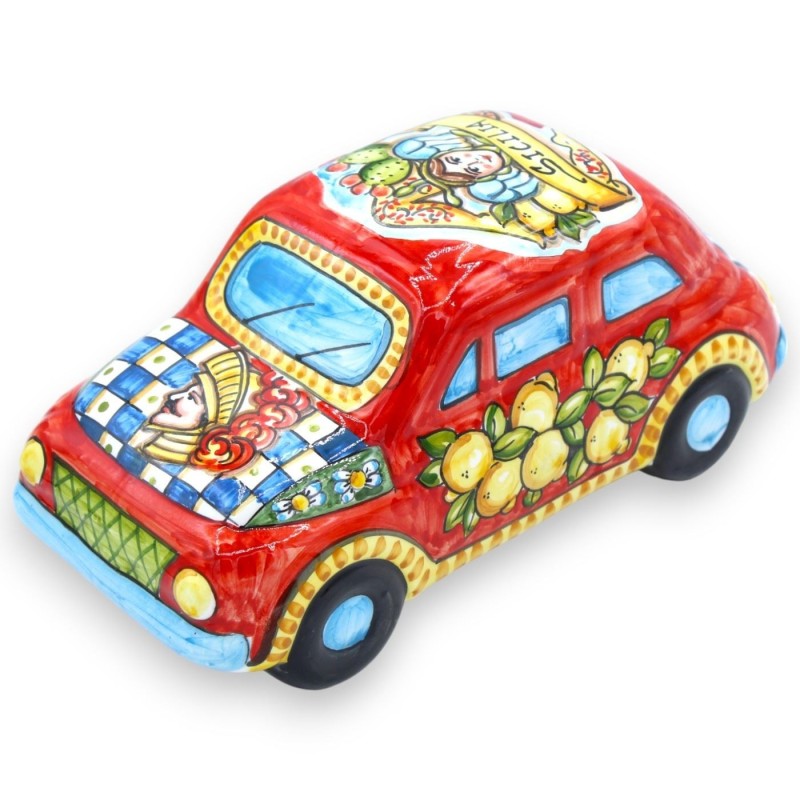 Cinquecento ceramic vehicle Caltagirone L 25 x 11 x 11 cm approx. Sicilian, Trinacria and Paladino cart decoration - 