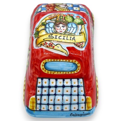 Cinquecento ceramic vehicle Caltagirone L 25 x 11 x 11 cm approx. Sicilian, Trinacria and Paladino cart decoration - 
