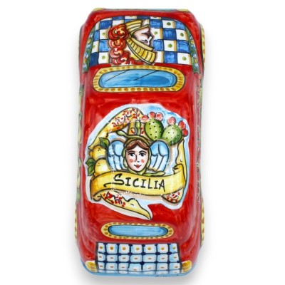 Veículo cerâmico Cinquecento Caltagirone L 25 x 11 x 11 cm aprox. Decoração de carrinho Siciliano, Trinacria e Paladino 