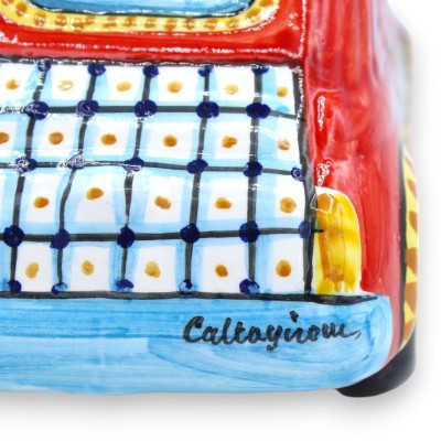 Cinquecento keramiek voertuig Caltagirone L 25 x 11 x 11 cm ca. Siciliaanse, Trinacria en Paladino wagendecoratie - 