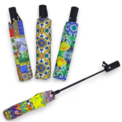Opvouwbare paraplu met drukknop en etui, h ca. 30 cm. (1 st) Met 3 decoratieopties - 