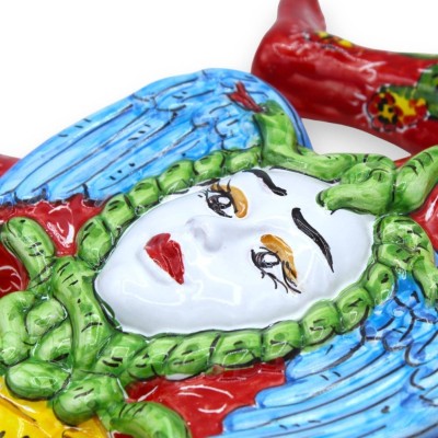 Trinacria in pregiata ceramica Siciliana, h 36 cm ca. Rosso, decoro Fichidindia - 