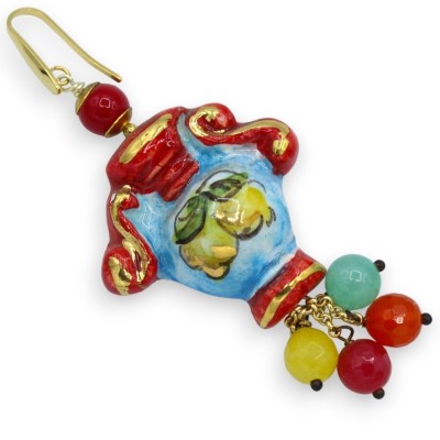 Orecchini Anfora in Ceramica Caltagirone - h 8 cm ca. Pietre Naturali e smalto oro zecchino 24k - 