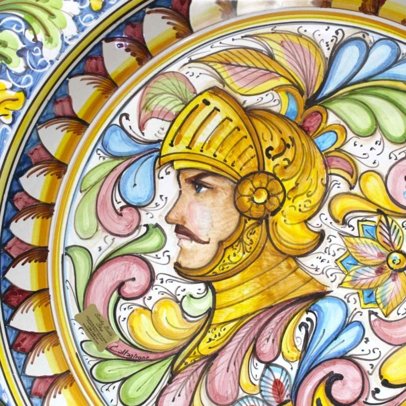 Sierrandbord in Caltagirone keramiek Ø ca. 55 cm. Barokke stijl paladin buste decoratie, blauwe achtergrond - 