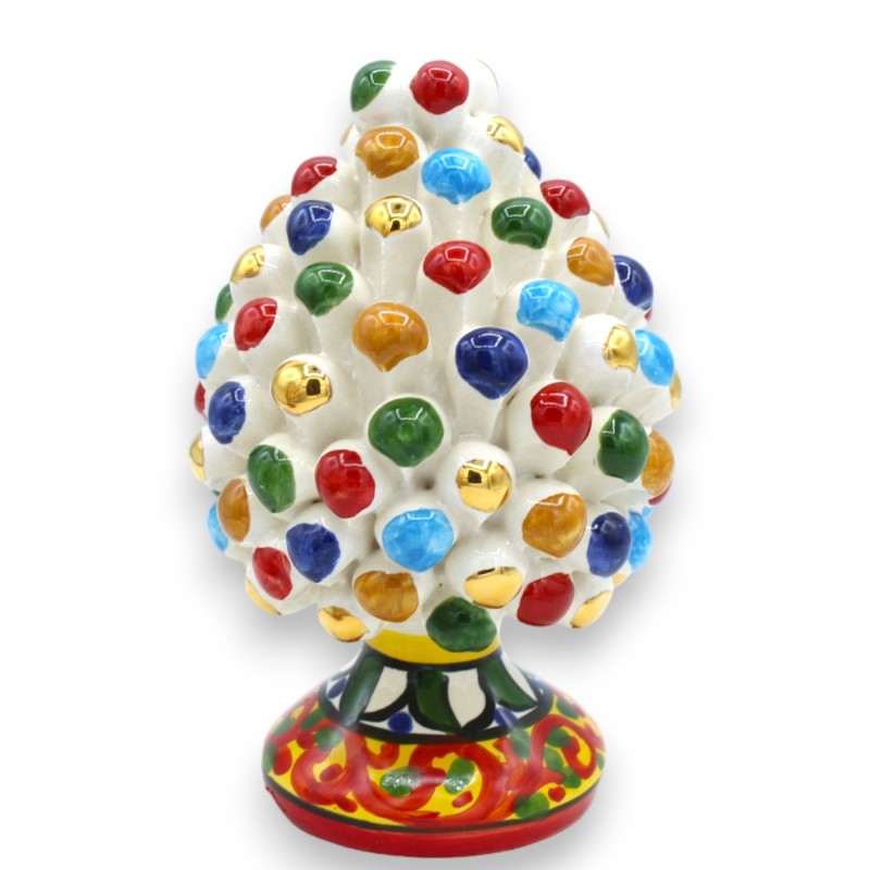 Pomme de pin série Elite en céramique Caltagirone, 2 tailles (1pc) Émail multicolore et or pur 24 carats, base décorée -