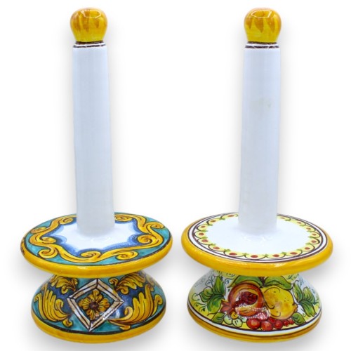 Porta-rolos de cozinha em cerâmica Caltagirone, h 32 e Ø aprox. com 2 opções de decoração - 