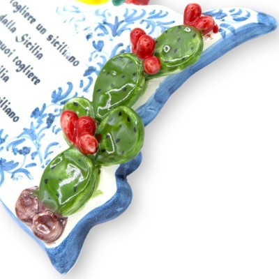 Keramik Sizilien mit Spruch, L 20 x 14 cm ca. Anwendungen von Obst- und Feigenkaktusblättern - 