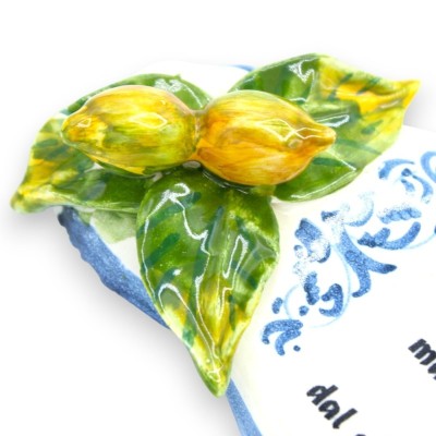 Keramik Sicilien med fras, L 20 x 14 cm ca. Applicering av frukt- och pricklypear-blad - 