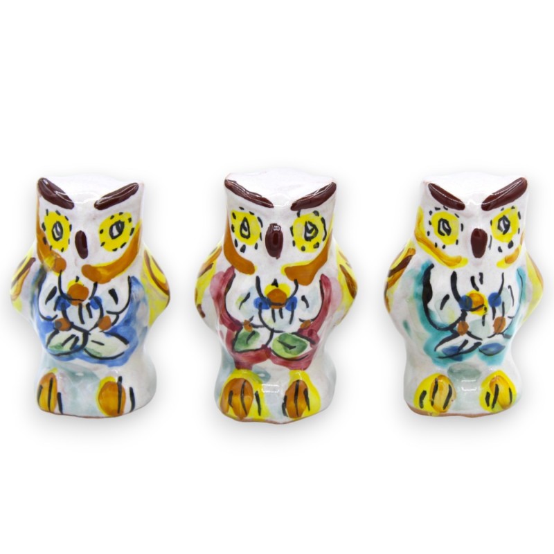 Owl in Caltagirone ceramic, h approx. 5 cm. Mignon (1pc) random decoration and color - 