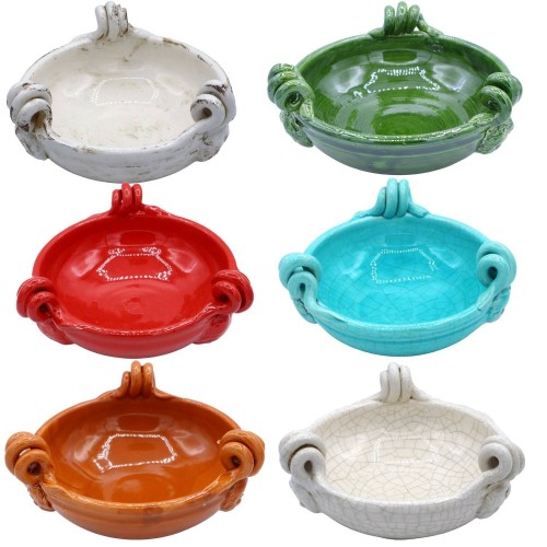 Round bowl, centerpiece with torchon handles and embossed cherub, (1 unit) Various colors and sizes - 
