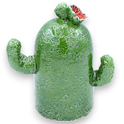 Cactusplant in fijn keramiek, ca. 15 cm hoog. met bloem - 