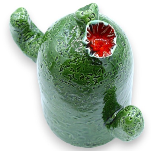 Plante cactus en céramique fine, d'environ 15 cm de haut. avec une fleur -  2