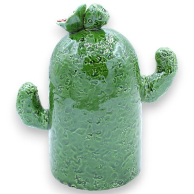 Cactusplant in fijn keramiek, ca. 15 cm hoog. met bloem - 