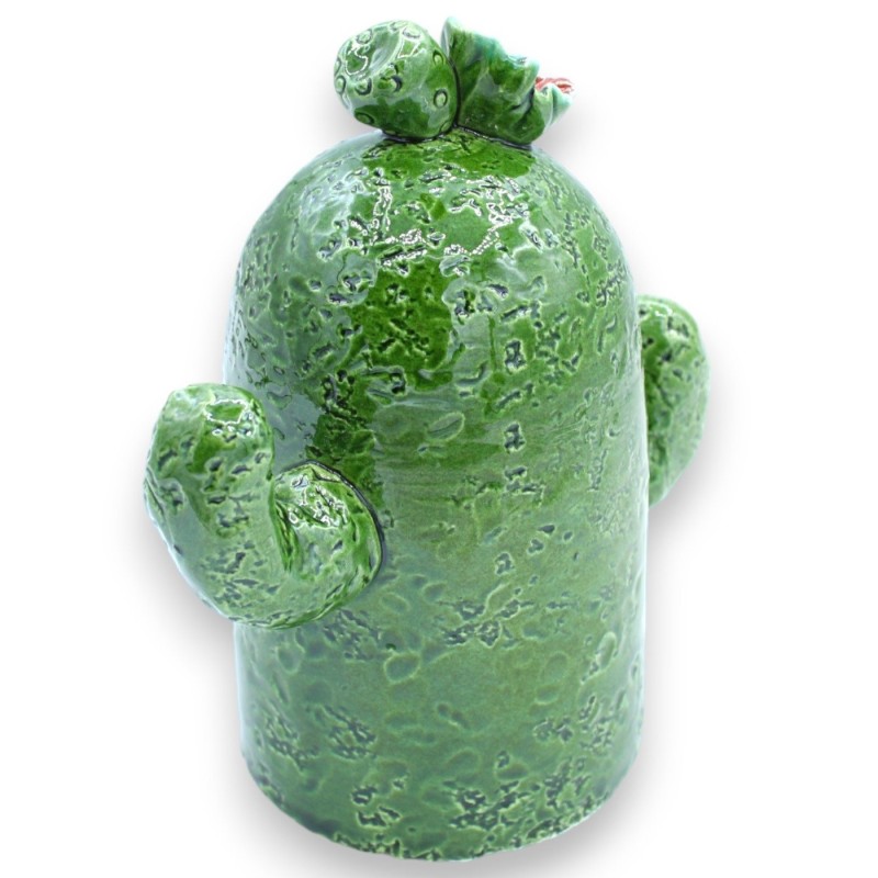 Cactusplant in fijn keramiek, ca. 15 cm hoog. met bloem - 