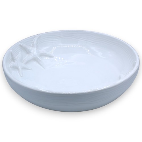 Centro de mesa en cerámica fina, Ø aprox. 35 cm. Decoración blanca con forma de estrella de mar en relieve. - 