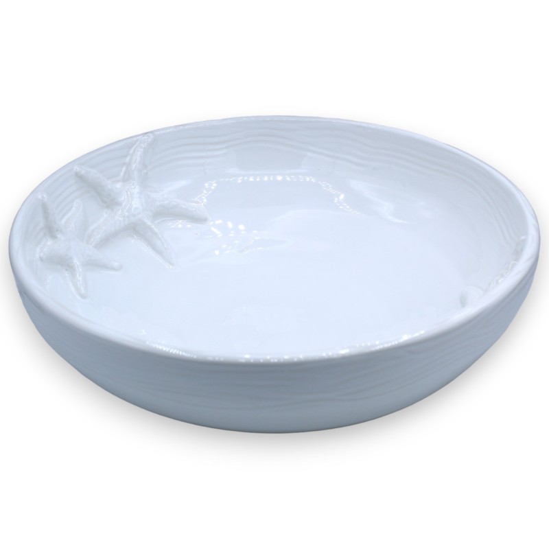 Centrotavola in pregiata ceramica, Ø 35 cm ca. Bianco, decoro Stelle Marine a rilievo - 