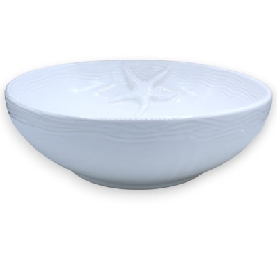 Centre de table en céramique fine, Ø environ 35 cm. Décor blanc, étoiles de mer en relief - 