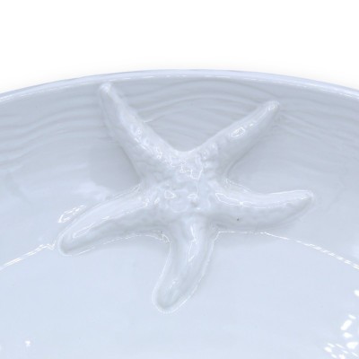 Centerpiece in fine ceramic, Ø approx. 35 cm. White, starfish decoration in relief - 