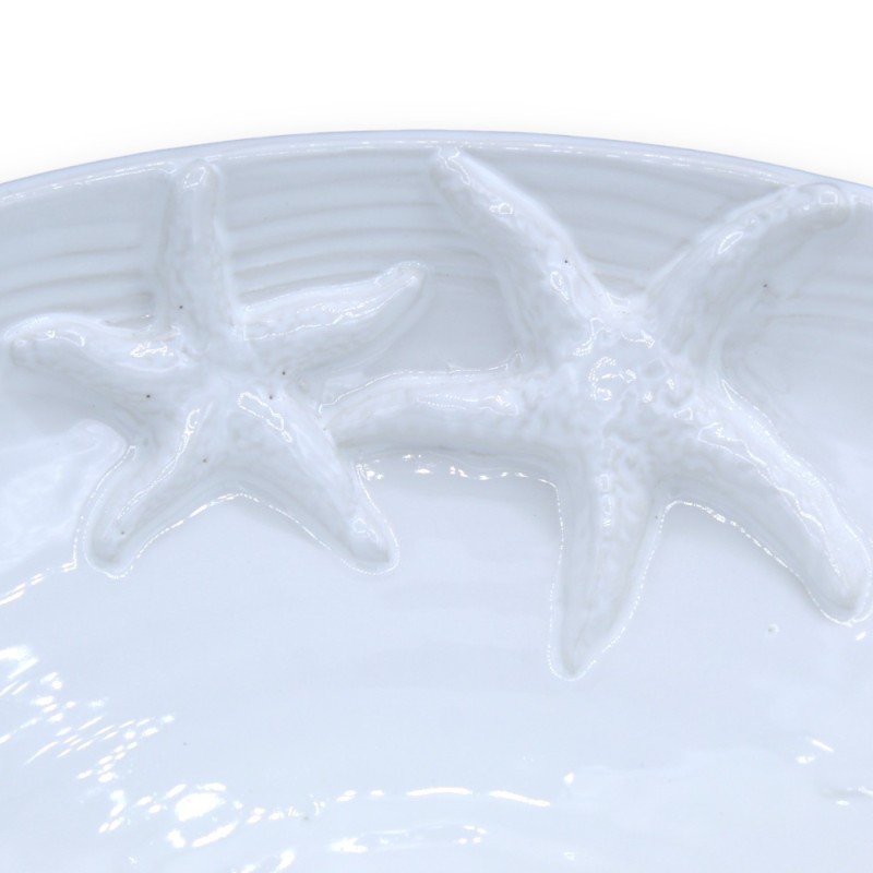 Centerpiece in fine ceramic, Ø approx. 35 cm. White, starfish decoration in relief - 