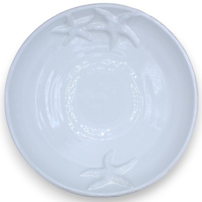 Centre de table en céramique fine, Ø environ 35 cm. Décor blanc, étoiles de mer en relief - 